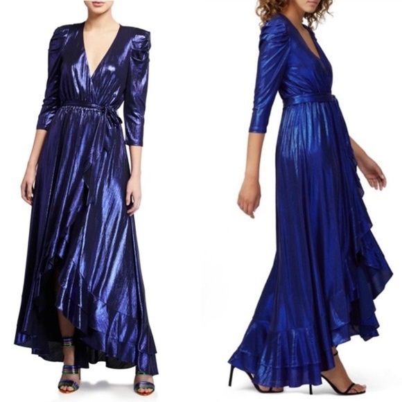 Retrofete | Flora Lame Maxi Dress Midnight Blue Gown Size XS - Picture 1 of 11
